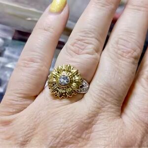 Sunflower Two-Tone Gold & Silver Ring with Clear Center Stone